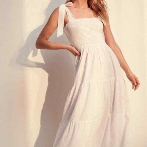 White Aritzia Wilfred Alba Tie Strap Maxi Dress Size Small - Picture 1 of 4
